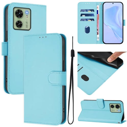 Funda de Cuero con Cordón para Motorola Edge 40 5G con Tacto de Piel (Azul Cielo)