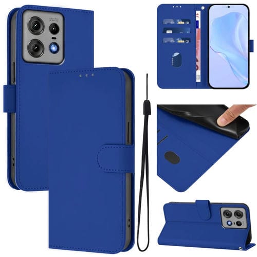 Funda de Piel Sintética con Cordón para Motorola Edge 50 Pro (Azul Oscuro)
