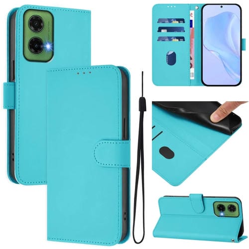 Funda de Piel con Cordón para Motorola Moto G35 con Tacto de Piel (Azul Lago)