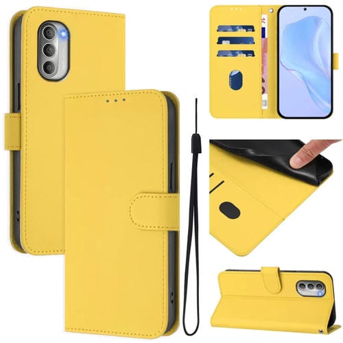 Funda Piel Sintética con Cordón para Motorola Moto G51 5G (Amarillo Limón)