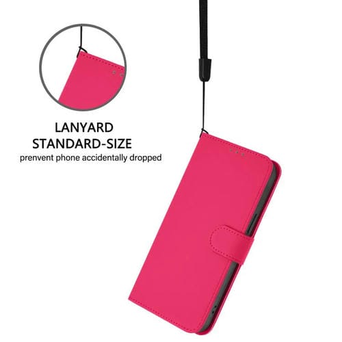 Funda de cuero con textura de piel y cordón para Motorola Moto G15 Power (rosa y rojo)