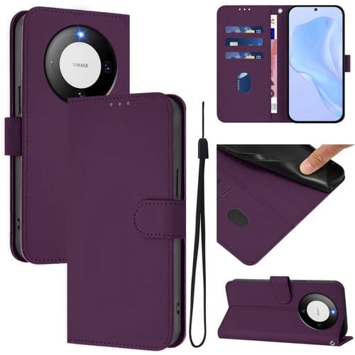 Funda de Piel Sintética con Cordón para Huawei Mate 60 con Tacto de Piel (Violeta)