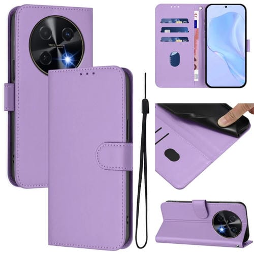 Funda de Piel Huawei Nova 12I 4G con Textura Liso y Cordón (Morado Lavanda)