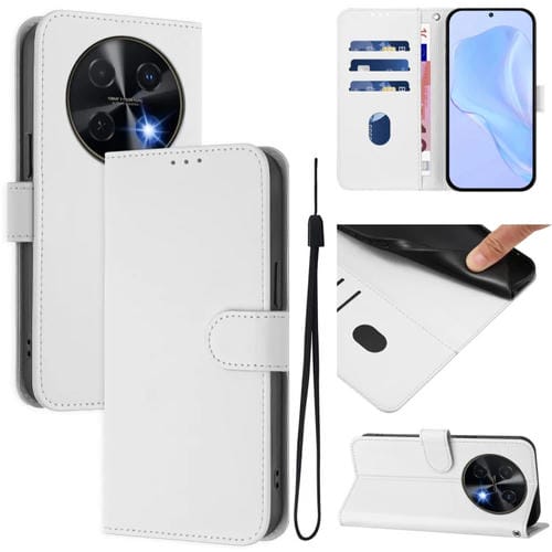 Funda de Piel Sintética con Cordón para Huawei Nova 12I 4G con Tacto de Piel (Blanco)