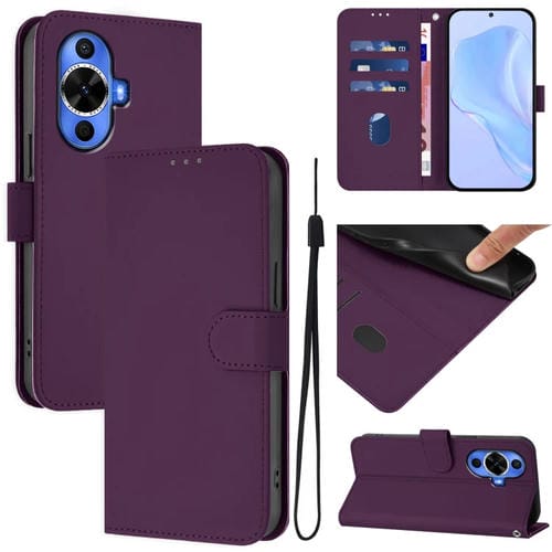 Funda de Piel con Cordón para Huawei Nova 12S 4G con Tacto de Piel (Violeta)