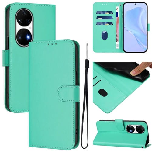 Funda de Piel Sintética con Cordón para Huawei P50 Pro (Verde)
