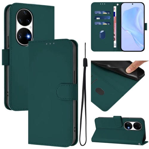 Funda de Piel Sintética con Cordón para Huawei P50 Pro (Verde Oscuro)