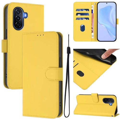 Funda Piel Sintética con Cordón para Huawei Enjoy 50 4G y Nova Y70 Plus (Amarillo Limón)