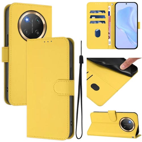 Funda de Cuero con Textura de Piel y Cordón para Honor X9C 5G (Amarillo Limón)