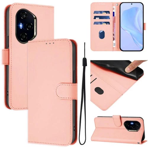 Funda de Cuero con Textura de Piel y Cordón para Honor 300 Pro/300 Ultra (Rosa)