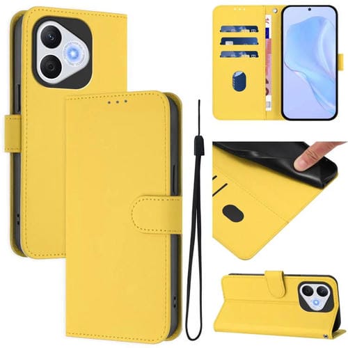 Funda de Cuero con Textura de Piel y Cordón para Honor 400 Lite (Amarillo Limón)