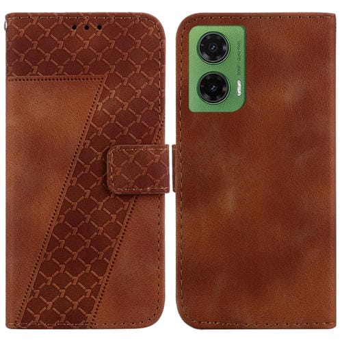 Funda de Cuero con Relieve en Forma de Siete para Motorola Moto G35 (Marrón)