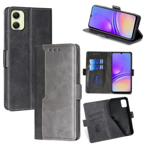 Funda de cuero con hebilla lateral en color de contraste para Samsung Galaxy A05 4G (negro y gris)