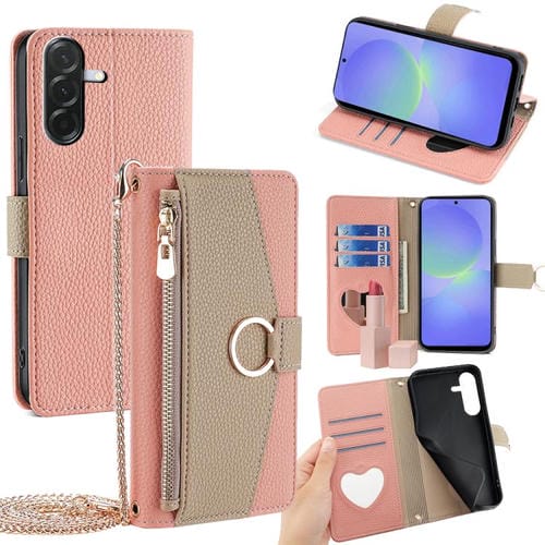 Funda de cuero con textura de lichi para Samsung Galaxy A36 5G (rosa)