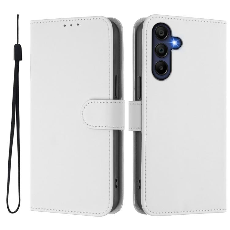 Funda de piel con textura de color liso y cordón para Samsung Galaxy A17 5G (blanco)