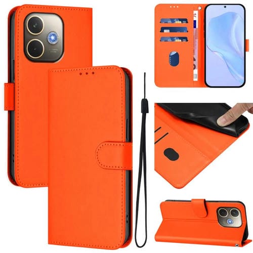 Funda de Cuero con Textura de Piel y Cordón para Oppo A5 Pro 5G (Naranja)