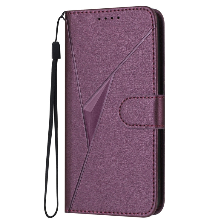 Funda de Cuero para iPhone 16E con Cierre de Hebilla y Diseño de Triángulos (Morado Oscuro)