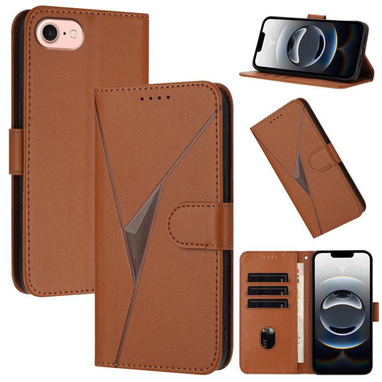 Funda de Cuero iPhone 16E Cierre de Hebilla Diseño Triángulos (Marrón)