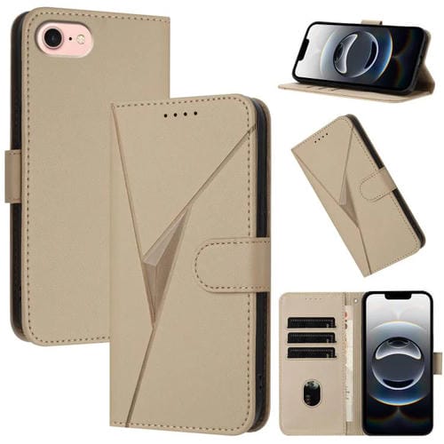 Funda de Cuero para iPhone 16E con Hebilla y Diseño de Triángulos (Dorada)