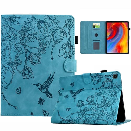 Funda de Cuero Inteligente Samsung Galaxy Tab A9+ Estampado Flores y Pájaros (Azul Claro)