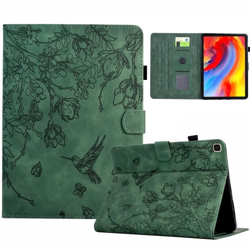 Funda de Cuero Inteligente Samsung Galaxy Tab S6 Lite P610 Estampado Flores Pájaros (Verde)