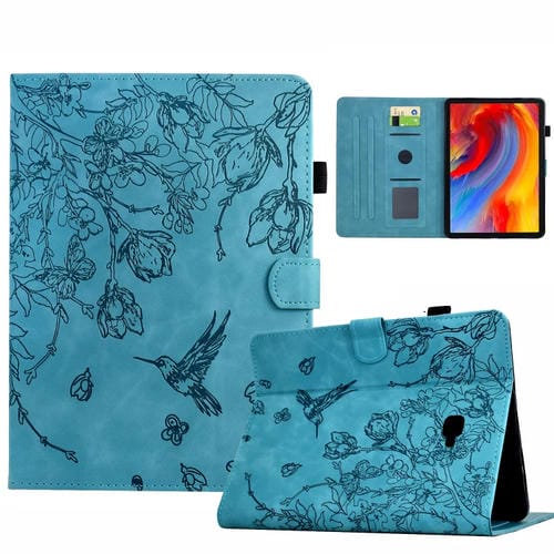 Funda de Cuero Inteligente Samsung Galaxy Tab a 10.1 T580 con Estampado de Flores y Pájaros (Azul Claro)
