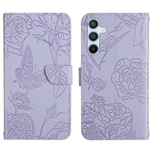 Funda de piel con tapa y diseño de mariposas en relieve para Samsung Galaxy S25 FE 5G (morado)