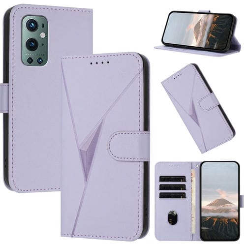 Funda de Cuero con Cierre de Hebilla y Diseño Triangular para OnePlus 9 Pro (Morado Claro)