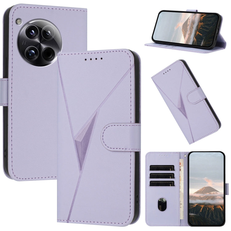 Funda de Cuero con Cierre de Hebilla y Diseño Triangular para OnePlus 12 (Morado Claro)