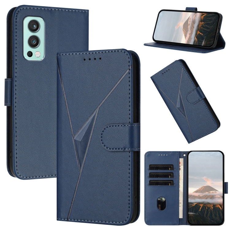 Funda de Cuero con Cierre de Hebilla y Diseño Triangular para OnePlus Nord 2 5G (Azul)
