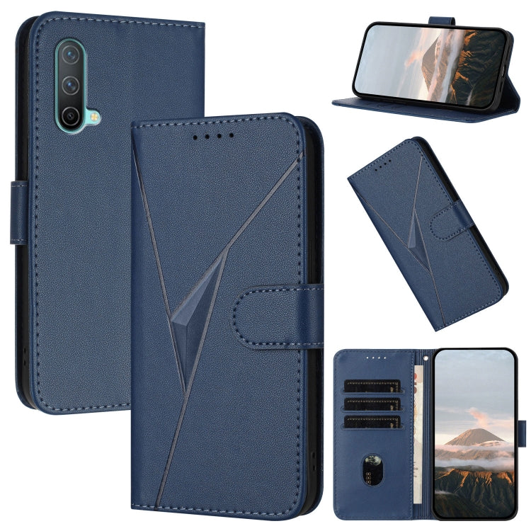 Funda de Cuero OnePlus Nord Ce 5G con Cierre de Hebilla y Diseño Triangular (Azul Real)