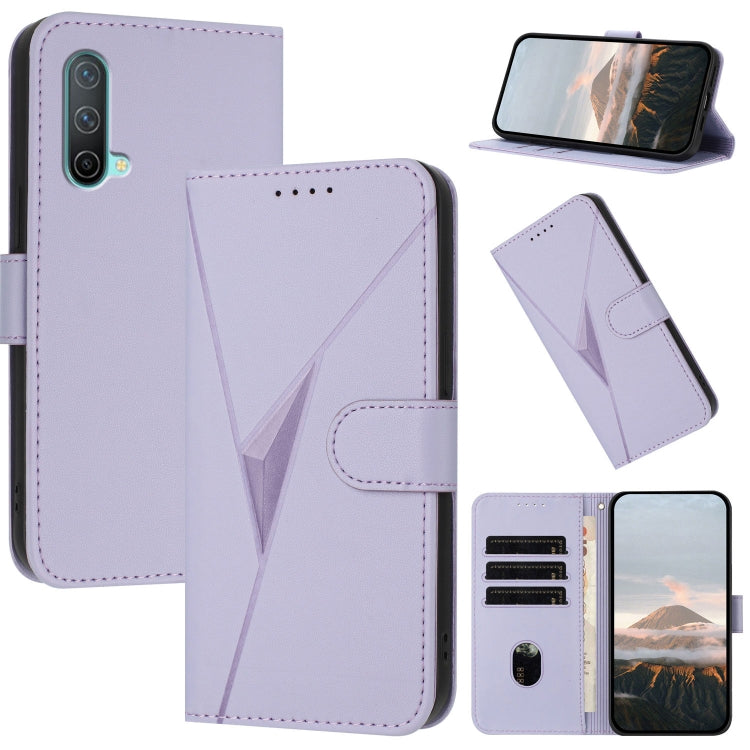 Funda de Cuero con Cierre de Hebilla y Diseño Triangular para OnePlus Nord Ce 5G (Morado Claro)