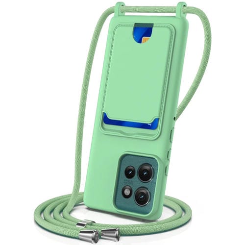 Funda Silicona LĂquida para Motorola Edge 50 Neo con CordĂłn y Tarjetero (Verde)
