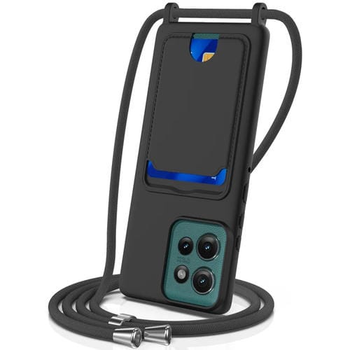Funda Silicona LĂquida con CordĂłn y Tarjetero para Motorola Edge 50 Neo (Negro)