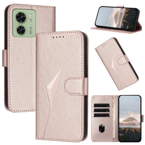 Funda de Cuero con Hebilla y Diseño Triangular para Motorola Edge 40 (Oro Rosa)