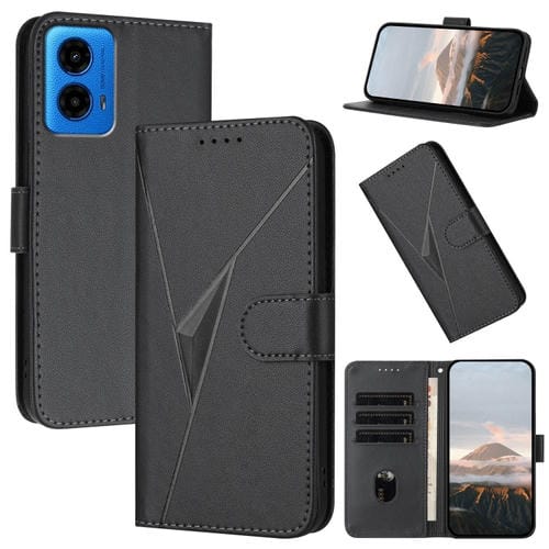 Funda de Cuero para Motorola Moto G45 con Cierre de Hebilla y Diseño Triangular (Negro)