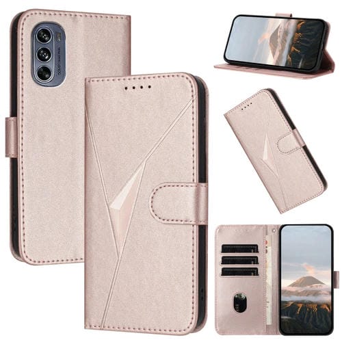 Funda de Cuero con Cierre de Hebilla y Diseño Triangular para Motorola Moto G62 5G (Oro Rosa)