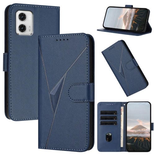 Funda de Cuero con Cierre de Hebilla y Diseño Triangular para Motorola Moto G73 (Azul Real)