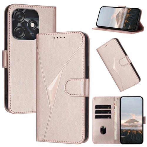 Funda de Cuero para Tecno Spark 10C con Cierre de Hebilla y Diseño Triangular (Oro Rosa)
