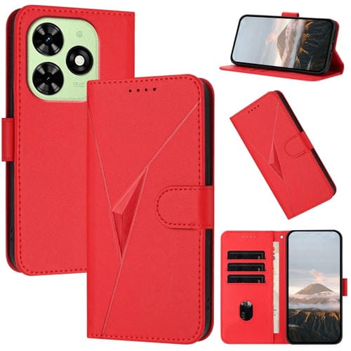 Funda de Cuero con Cierre de Hebilla y Diseño Triangular para Tecno Spark Go 2024 (Rojo)