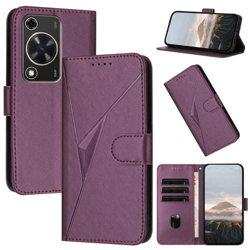 Funda de Cuero con Cierre de Hebilla y Diseño Triangular para Huawei Enjoy 70 (Morado Oscuro)