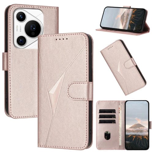 Funda de Cuero con Hebilla y Diseño Triangular para Huawei Pura 70 Pro/Pura 70 Ultra (Oro Rosa)