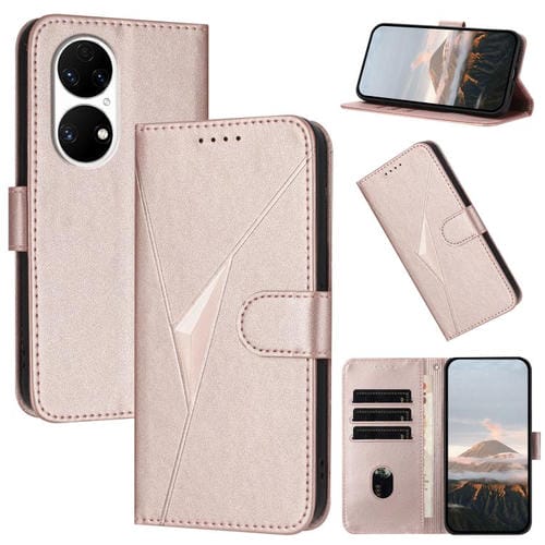 Funda de Cuero con Cierre de Hebilla y Diseño Triangular para Huawei P50 (Oro Rosa)