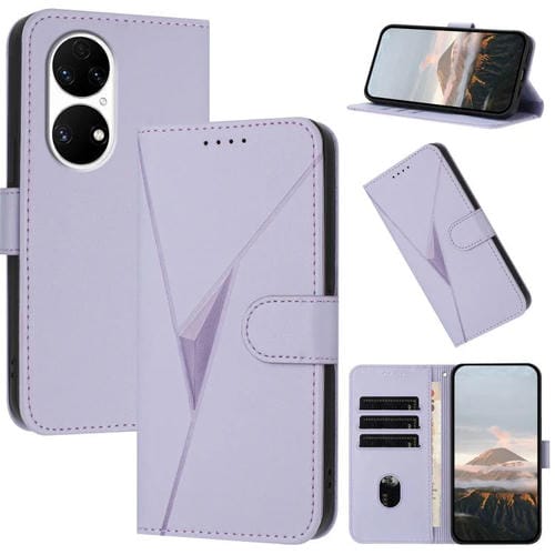 Funda de Cuero con Cierre de Hebilla y Diseño Triangular para Huawei P50 (Morado Claro)