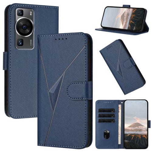 Funda de Cuero Huawei P60/P60 Pro con Cierre de Hebilla y Diseño Triangular (Azul Real)
