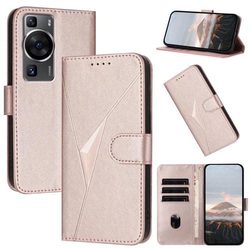 Funda de Cuero con Cierre de Hebilla y Diseño Triangular para Huawei P60/P60 Pro (Oro Rosa)