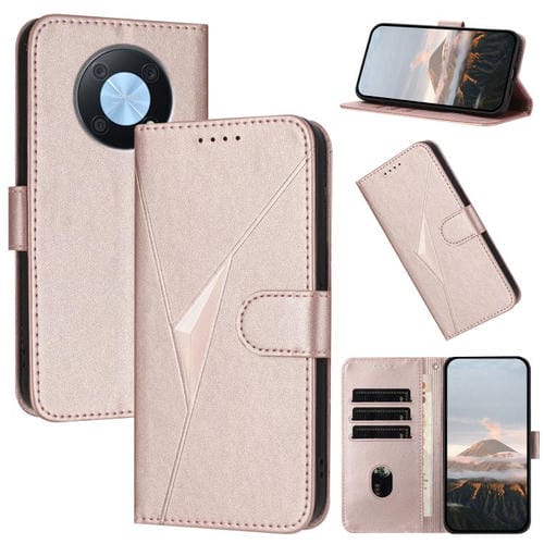 Funda de Cuero Huawei Enjoy 50 Pro Nova Y90 con Cierre de Hebilla y Diseño Triangular (Oro Rosa)