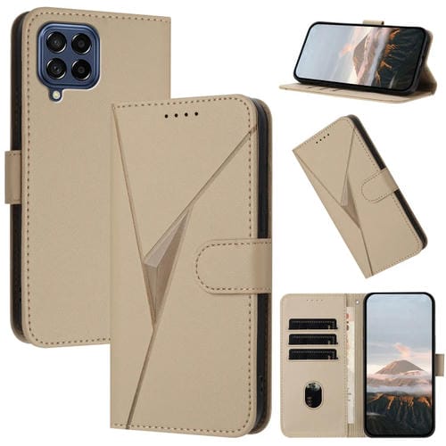 Funda de Cuero Samsung Galaxy M53 Cierre Hebilla Diseño Triangular (Dorada)