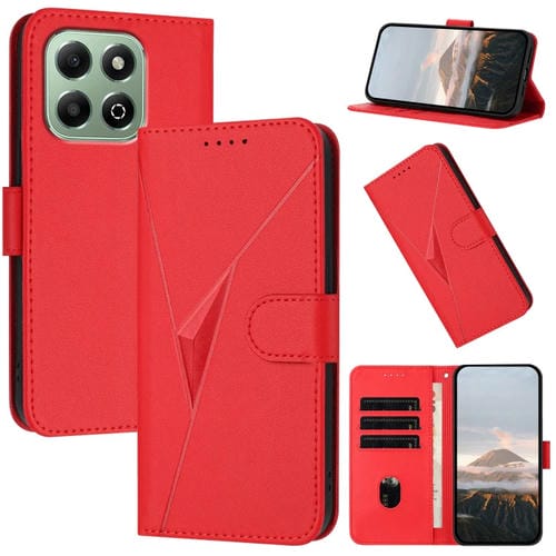 Funda de Cuero con Hebilla y Diseño de Triángulos para Honor X6A/X6B (Rojo)