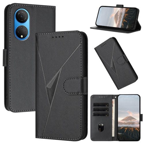 Funda de Cuero con Hebilla y Diseño Triangular para Honor X7 4G Play 30 Plus (Negra)